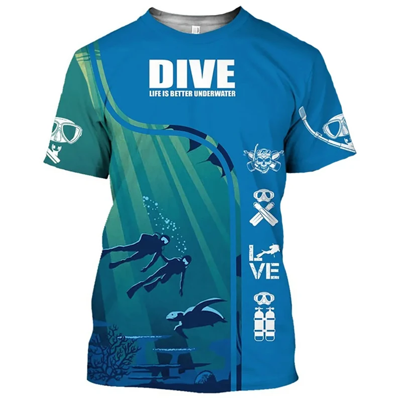 Summer Funny Scuba Diving 3D Print Men's T-shirt Casual Sportwear Quick Drying Male Tops Crew Neck Short-sleeved T Shirts Tees