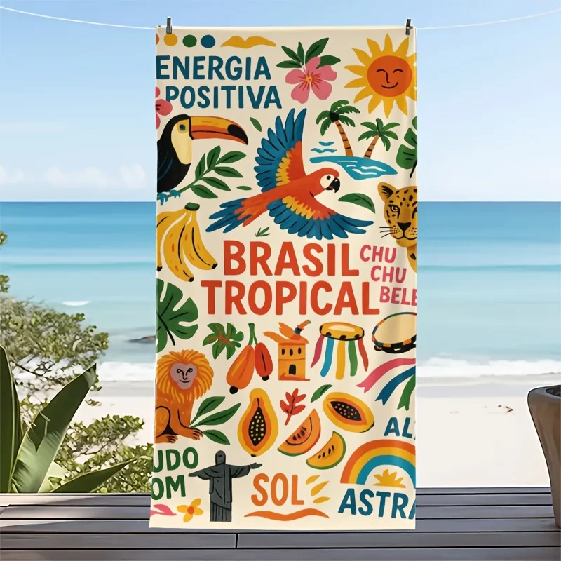 

Tropical Brazil Style Beach Towel, Rectangular Quick Dry Absorbent Soft for Outdoor Travel Beach Camping Vacation Photo