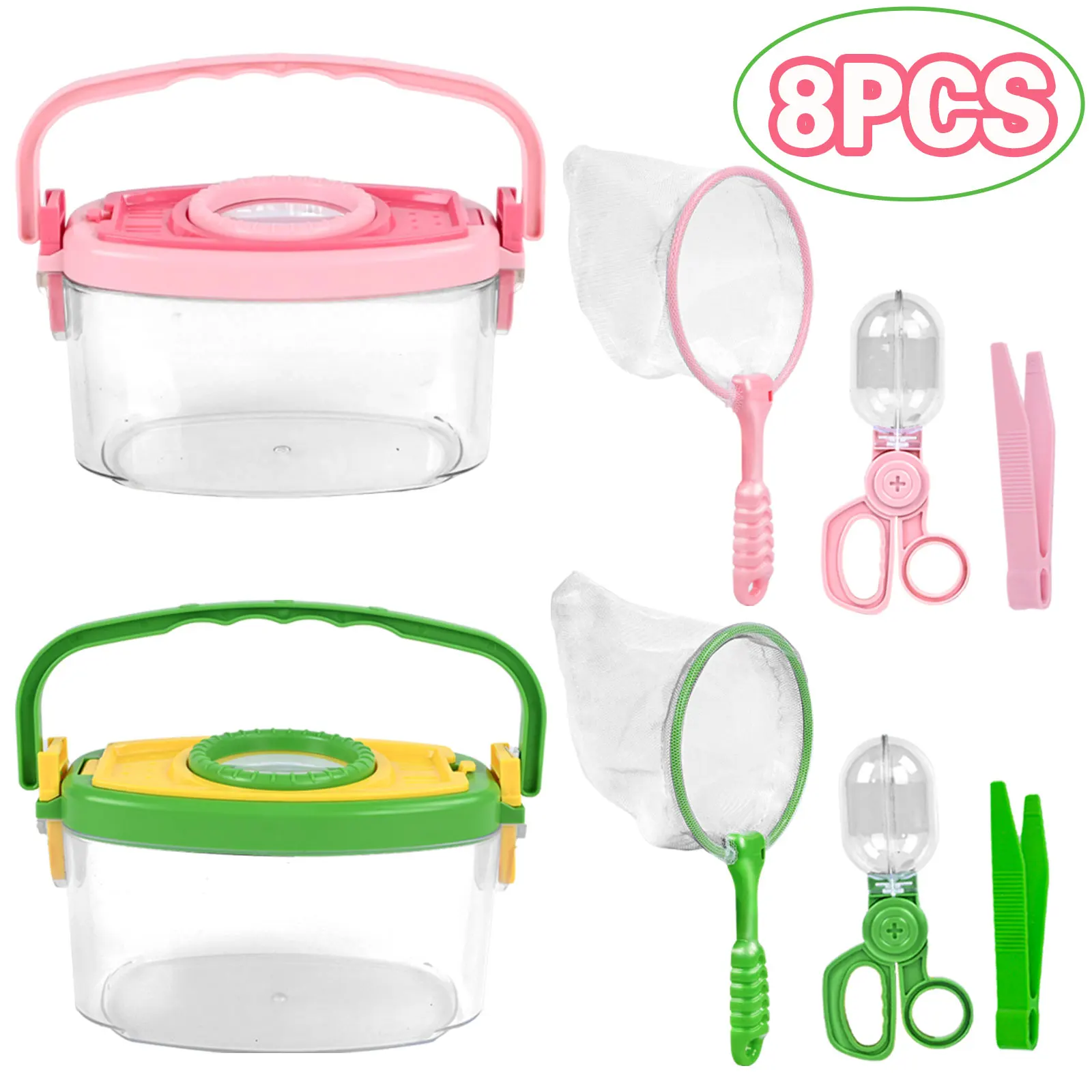 مغامرة الأطفال في الهواء الطلق، صندوق مراقبة الحشرات المحمول باليد، ملاقط طويلة، مشبك مقص، لعبة صيد شبكة حشرات الفراشة