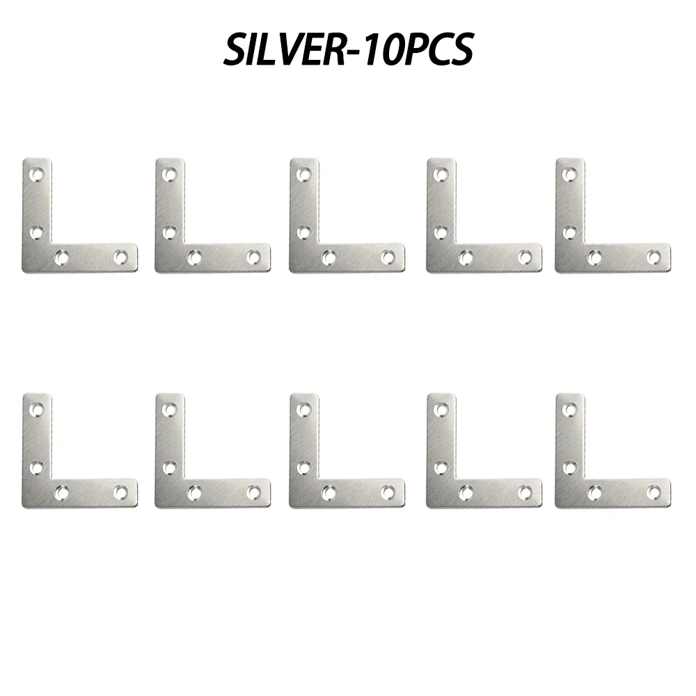 10 pieces of stainless steel and black paint thickened corner code, 1.97in l and t square code, triangular flat connector, fixed