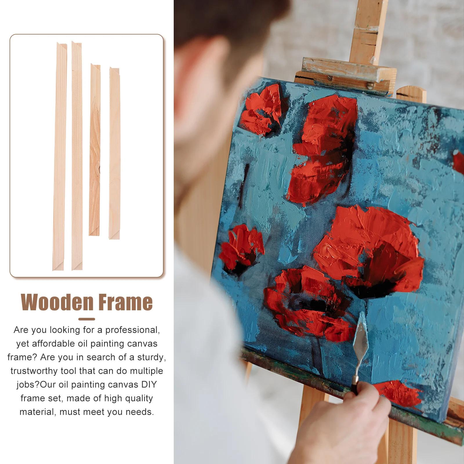 

1Set Solid Wooden Oil Painting Canvas Frame Easy Installation DIY Arts Accessory Practical Picture Frame for Oil Paintings