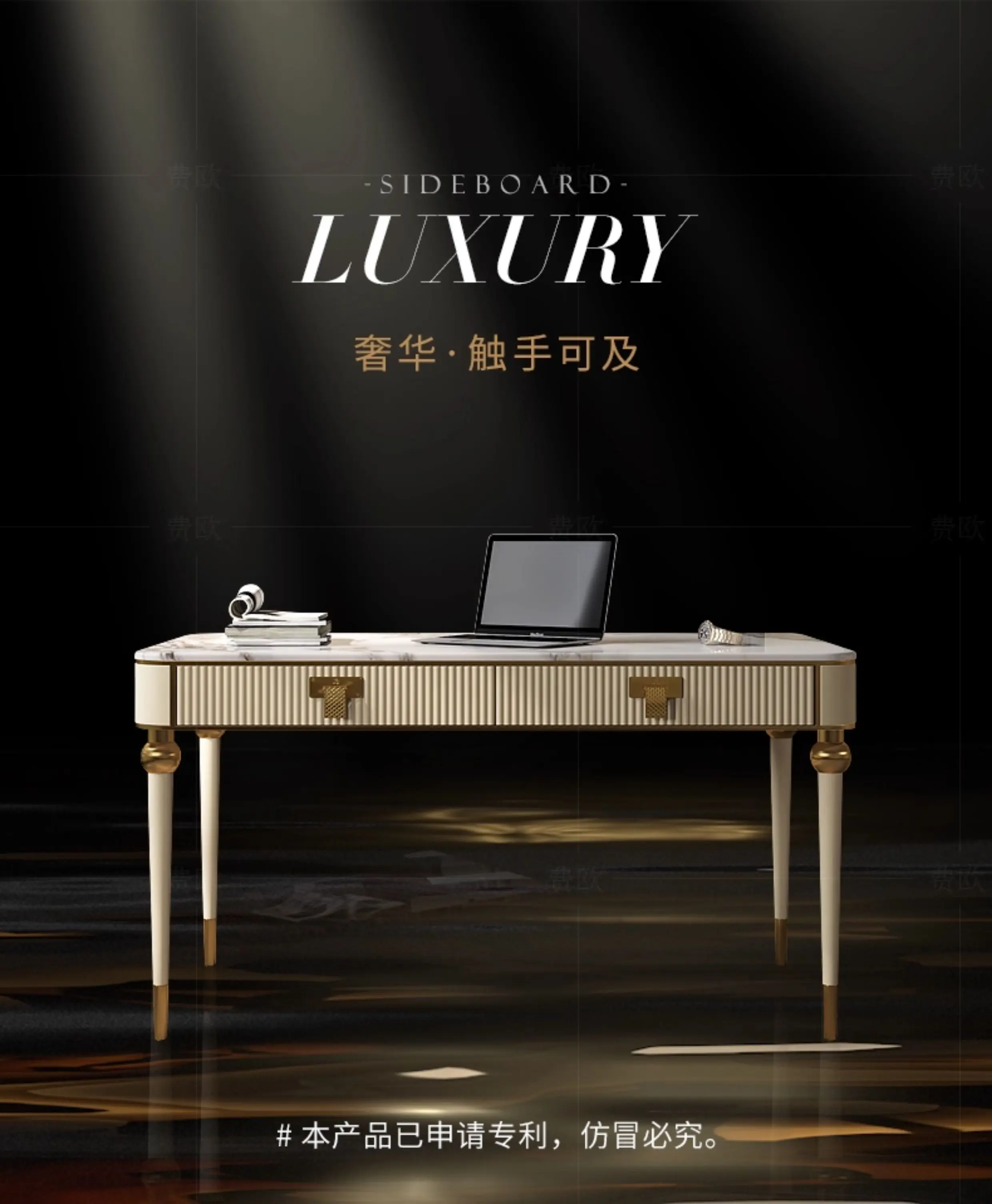 Scrivania da studio di lusso leggera, scrivania moderna di fascia alta per la casa in ardesia di marmo