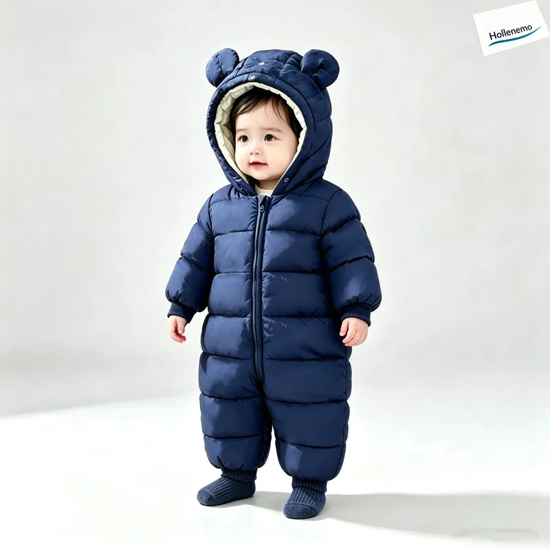 Baby Winter Snowsuit Hooded Faux Fur Collar Zipper Thick Warm Jumpsuit Romper Toddler Boys Girls Outdoor Cold Weather Onesie