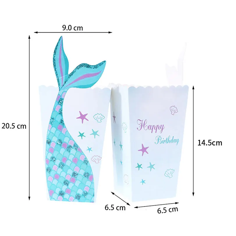 Mermaid Design Popcorn Box, Creative Ocean Theme Party Candy Box, Food Tray, Disposable Children Birthday Party, Table Supplies