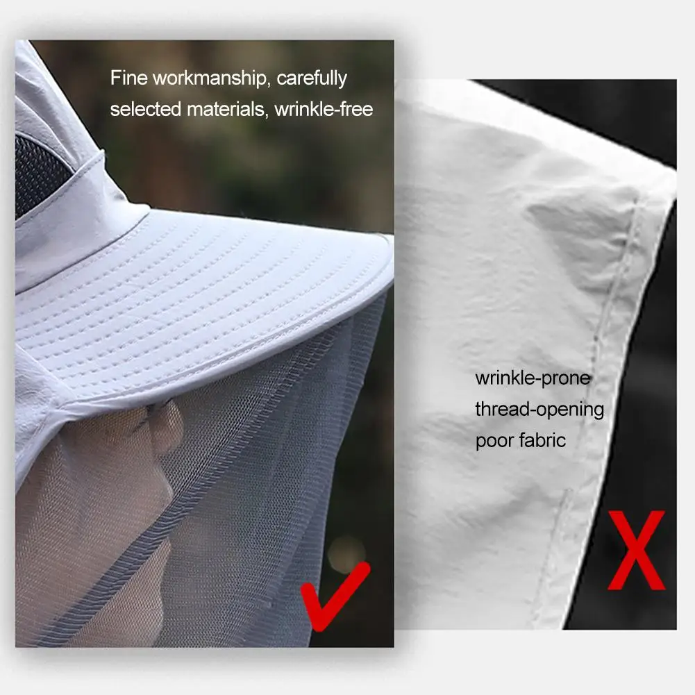 UV-Schutzhut mit Gesichtsmaske, atmungsaktiver Insektenschutz, breite Krempe, Angelhut, Outdoor-Sport, Natur, Wandern, Camping, Netzhut – Detail 8