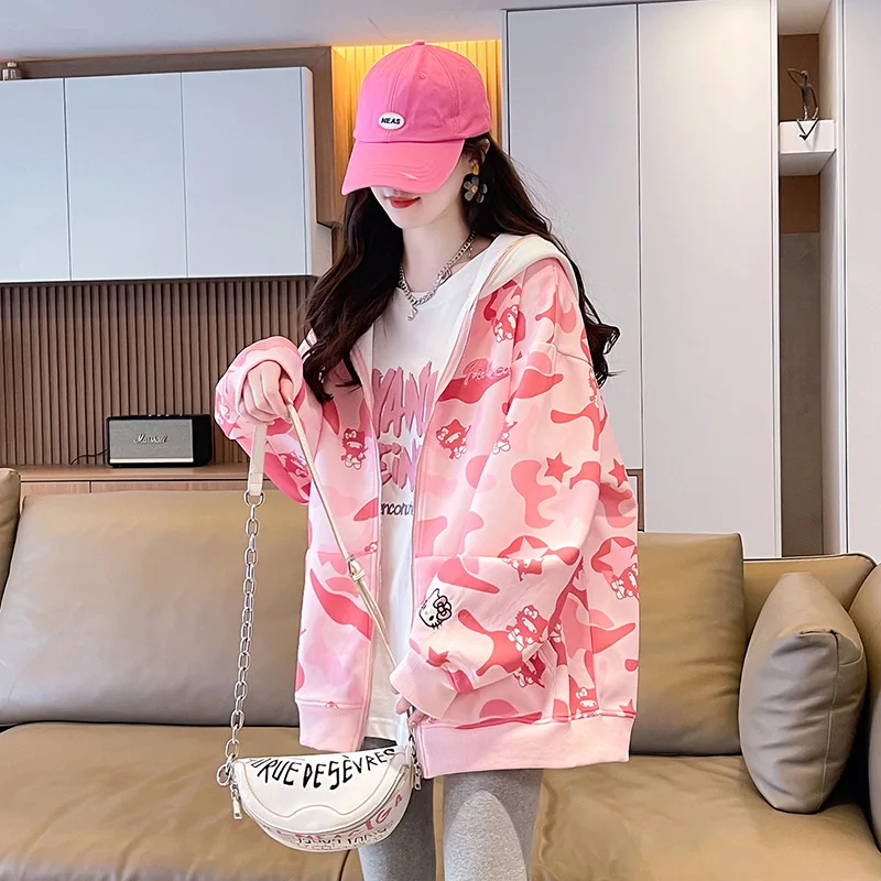 Sanrio Hello Kitty Fashion Jacket Kawaii Millennial Style Y2K American Vintage Loose Couple Coat Student Sports Baseball Uniform