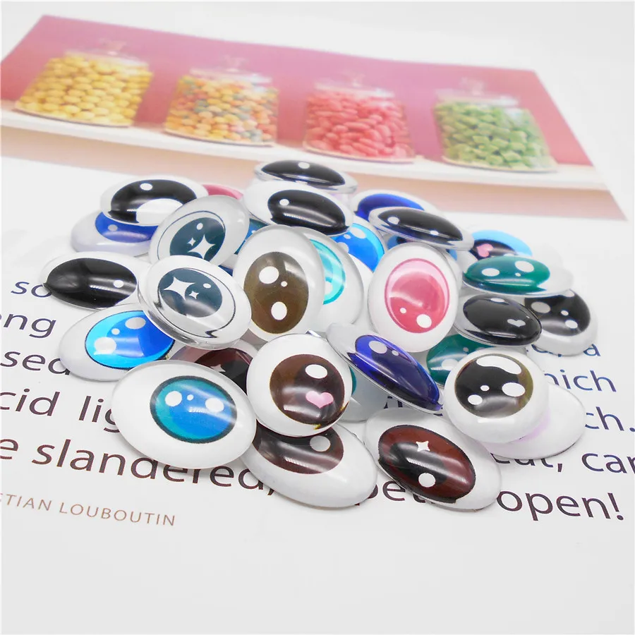 5 Pairs Glass Eye Cabochons Flatback Oval Shape Cartoon Colorful Animal Eye Cameo Toy Plush Doll DIY Jewelry Making Accessory