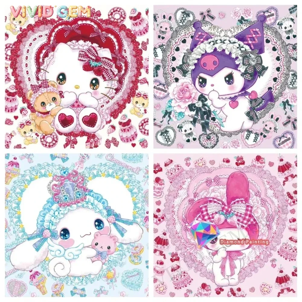 VIVID GEM Sanrio Kulomi Hello Kitty Cinnamon Melody Diamant-Malerei-Set Quadratische Runde Diamanten 5D DIY Mosaik Handgemachte Kunst für Erwachsene