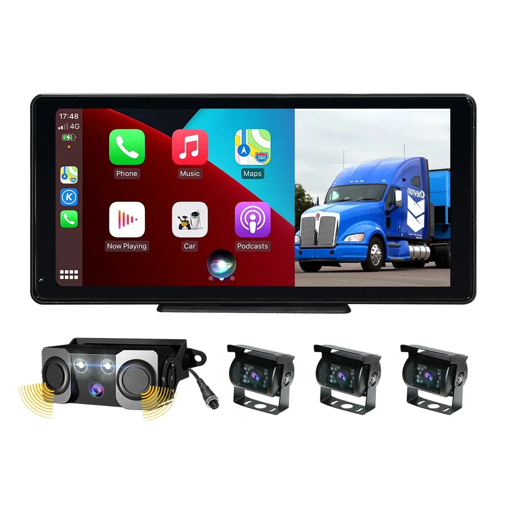 Best Seller 10.36 Inch Split Touch Screen Backup Truck Camera Monitor Kit System Back Parking Sensor DVR Carplay Android Auto