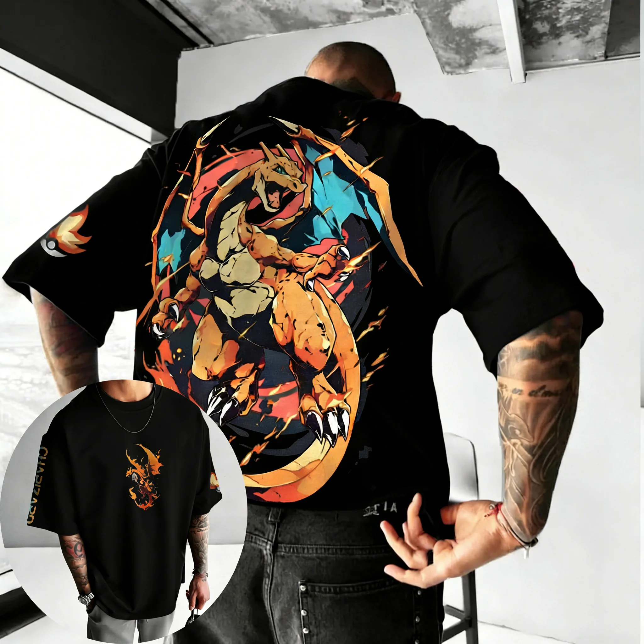 

Pok É Mon Anime Charizard Printed T-shirt 2026 Summer New Men's Women's Casual Fashion Loose Pure Cotton Oversized T-shirt Y2K