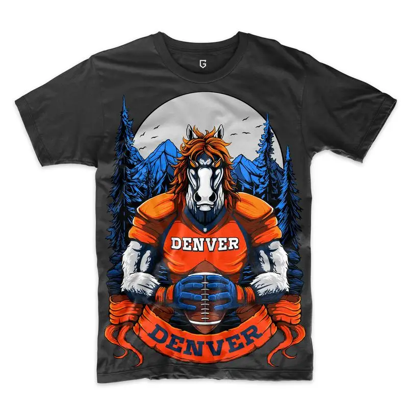 

Мужская футболка Denver Football для мальчиков Y2k, футболки с рисунком, уличная одежда, одежда с круглым вырезом, большие топы в винтажном стиле, крутые