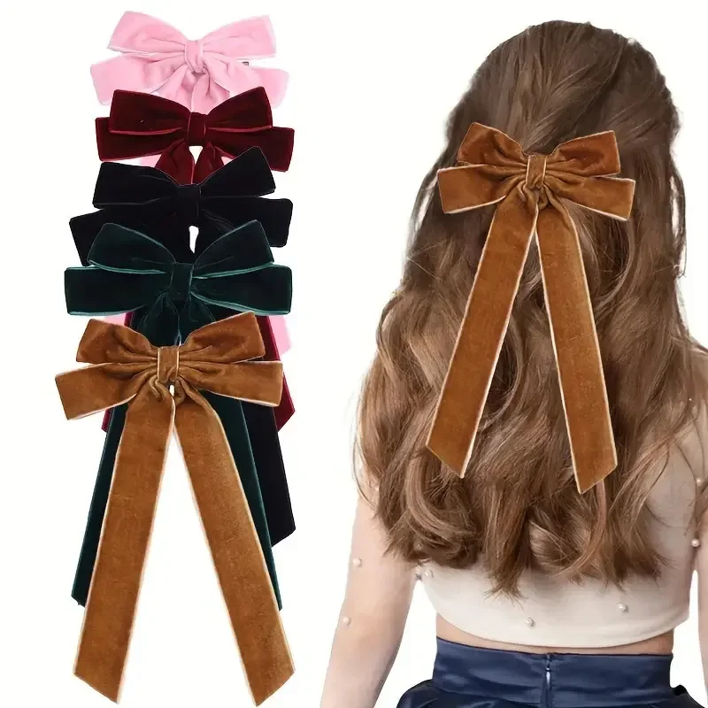 2 arten Samt Bowknot Haar Clips für Frauen Elegante Schweiß Doppel Bögen Lange Quaste Barrettes Haarnadel Styling Koreanische Zubehör