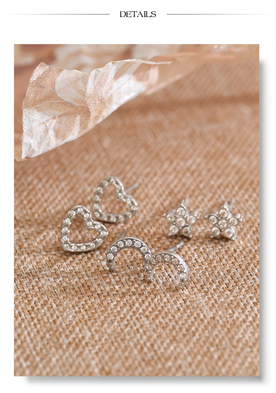 Yhpup Ohrstecker-Set aus Edelstahl mit Zirkonia, Sternen, Mond und Herz, exquisit, schick, für den täglichen Gebrauch, wasserfest, Schmuck, Geschenk – Detail 6