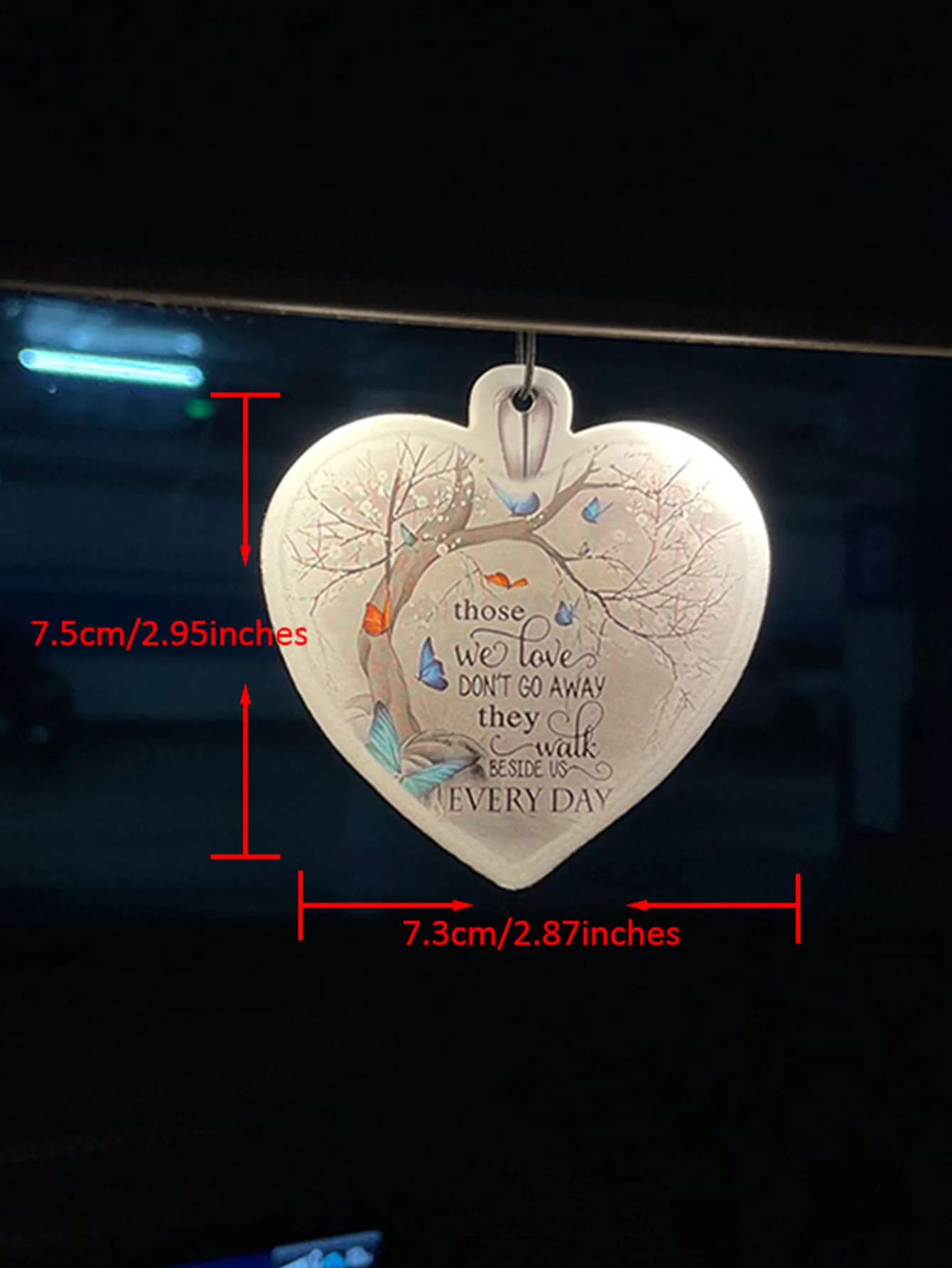 Heart Shape Hanging Car Air Freshener, Those We Love Don't Go Away Butterfly Tree Memorial Quote Scent Card, Natural Plant Extra