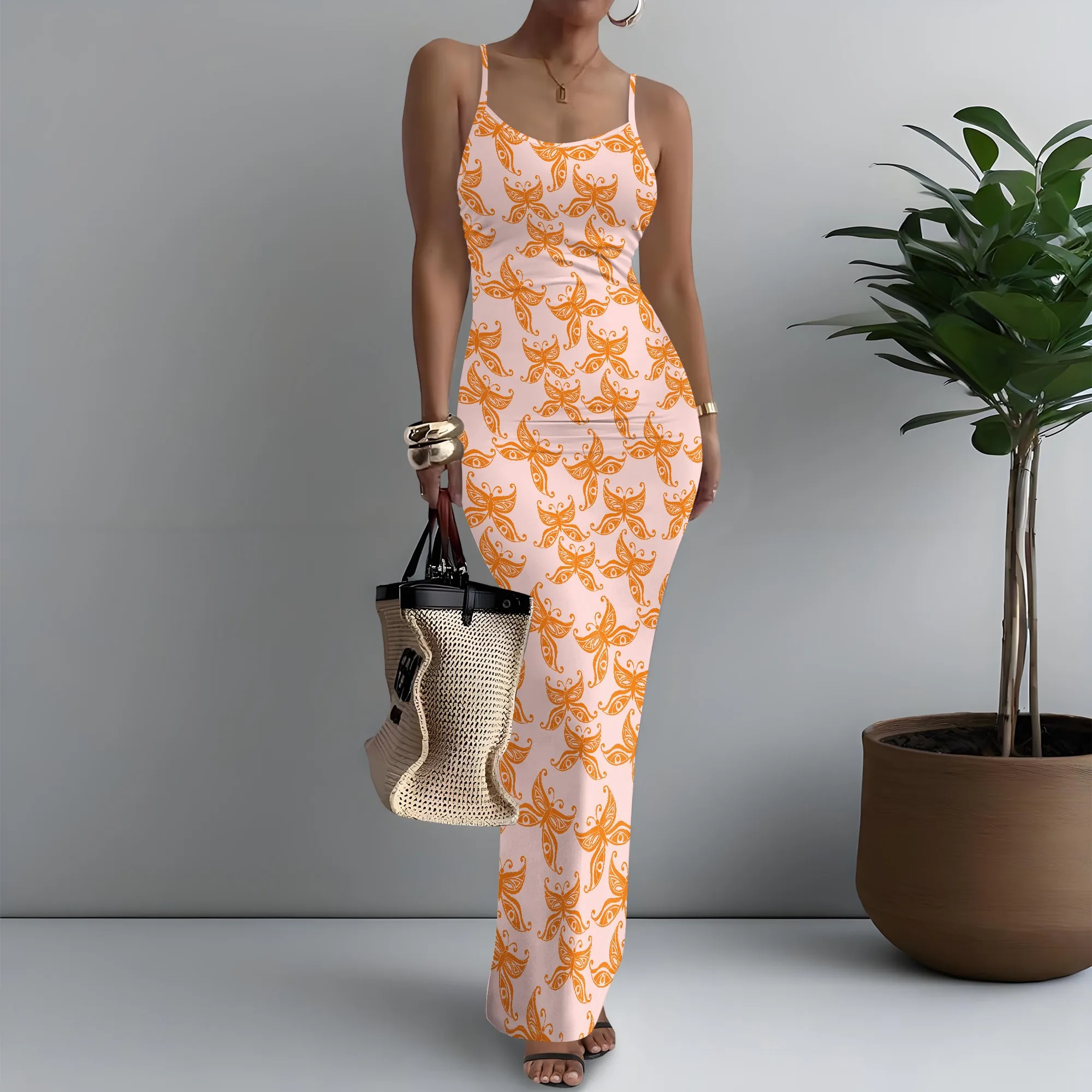 

Women's Spaghetti Strap Maxi Dress Tropical Butterfly Print Animated XS-3XL