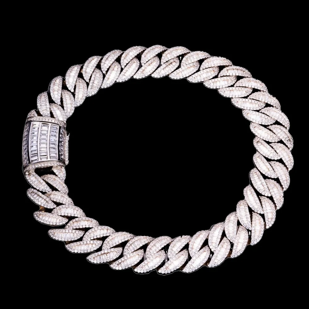 

Кубинская цепочка в стиле хип-хоп, 20 мм, стерлинговое серебро 925 пробы, Iced Out VVS, багет Майами VVS, кубинский браслет из муассанита