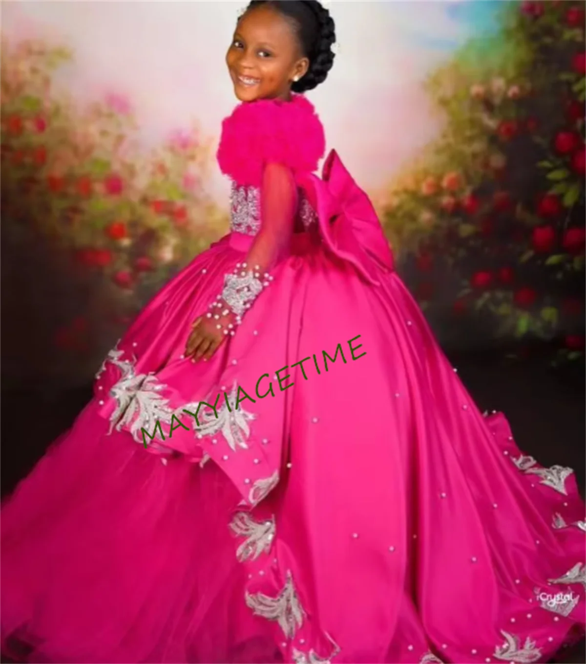 

CusFlower Girl Dress Роскошные свадебные платья с оборками и цветочным принтом, тюлевые бальные детские подарочные платья на день рождения, индивидуальный размер
