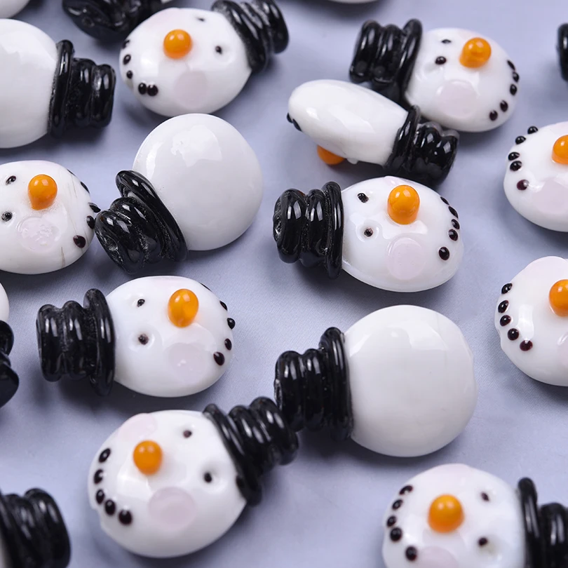 10pcs Christmas Snowman Sense Of Design Handmade Glass Straight Hole Beading For Women Lovely Bead Diy Necklace Bracelet Making