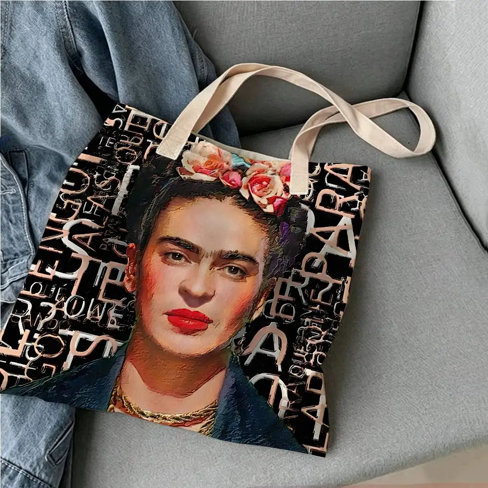 Mexican F-Fridas Various Anime Cotton‑Polyester Tote Bag Reusable Eco‑Friendly Double‑Sided Shoulder Storage Shoulder Bag view 3