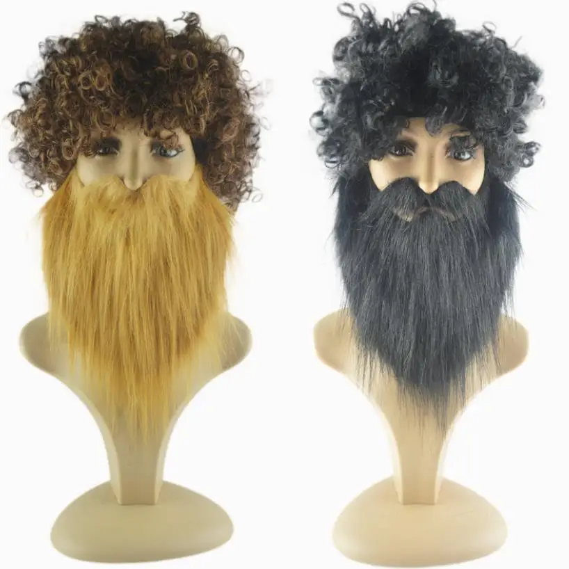 

50pcs/lot Party Decoration Set Simulated Wig Curly Hair Hat Headgear Beard Performance Props Whisker Men 4color Gift