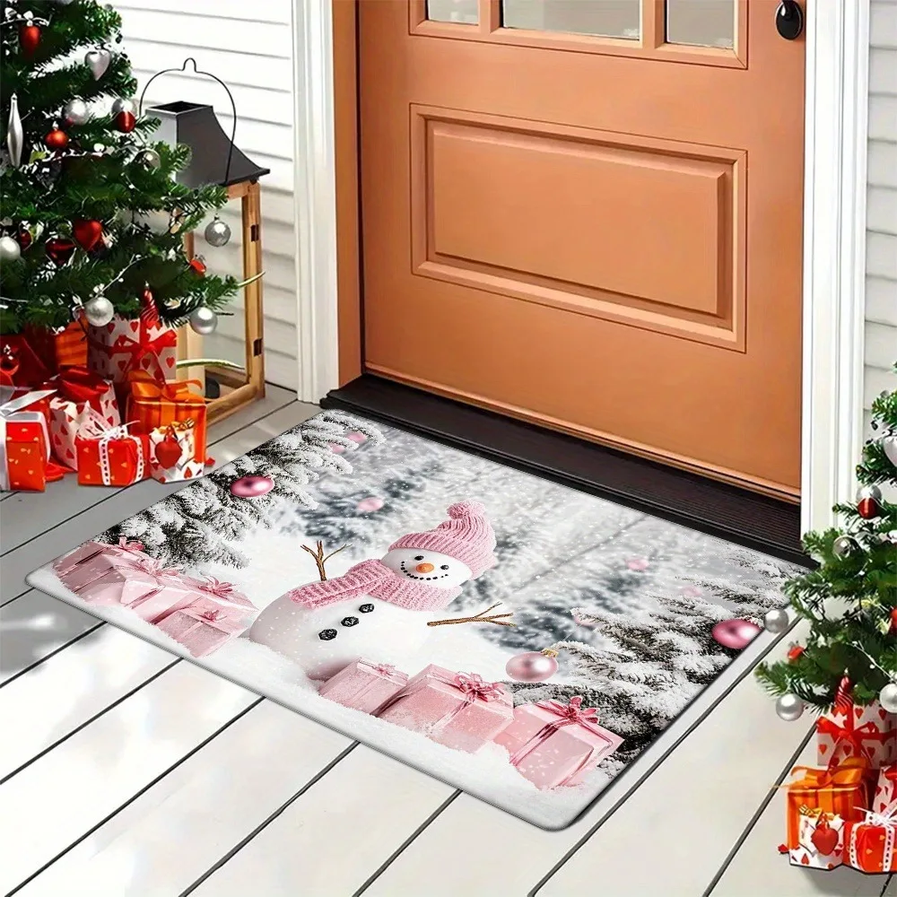 Winter snowman Christmas decoration door mat is suitable for home holiday decoration room bathroom kitchen floor mat