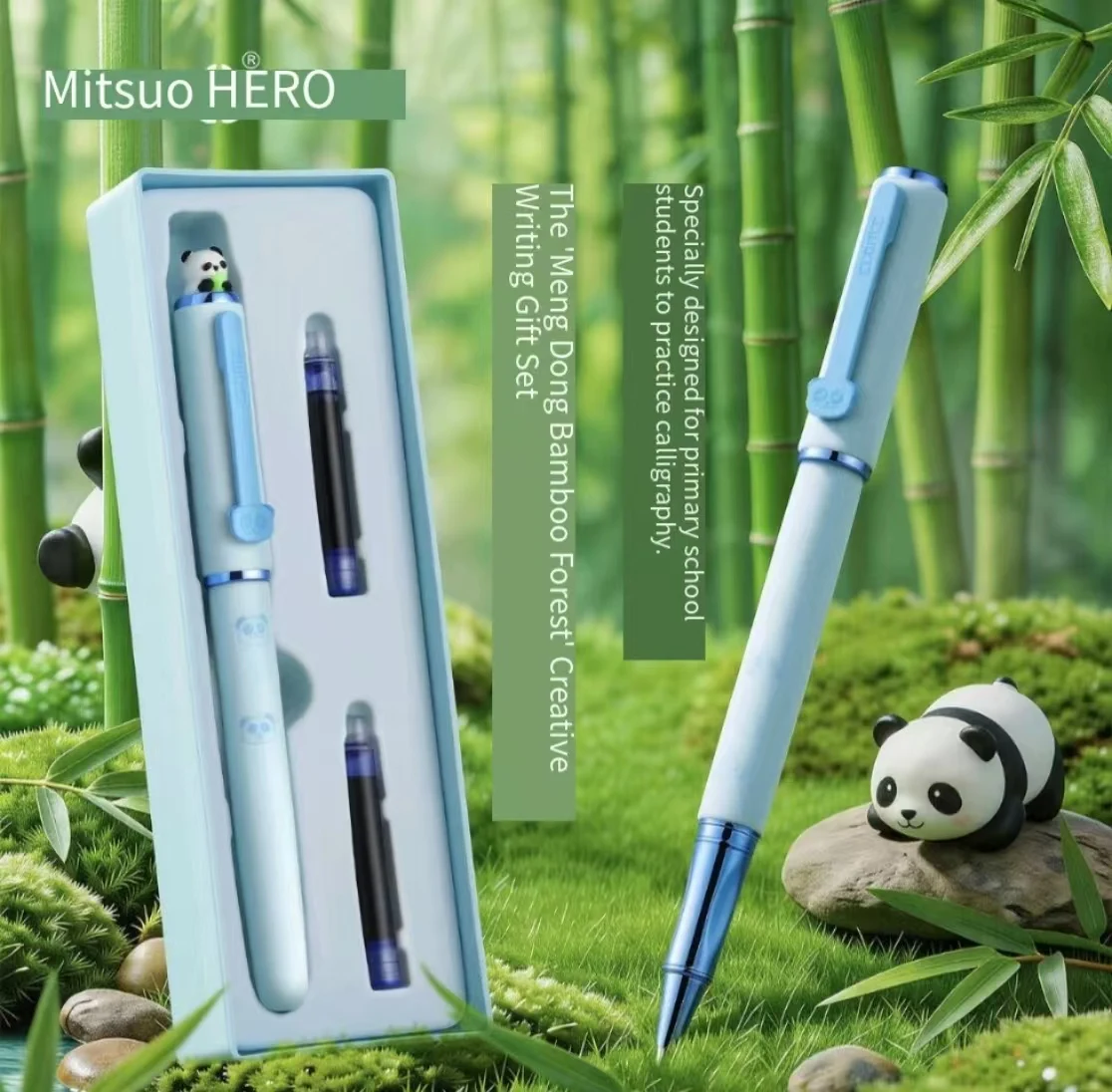 Hero P380 Fluffy Panda Fountain Pen Hidden Nib Ergonomic Posture Correction Pen Replaceable Ink Cartridges High Aesthetic