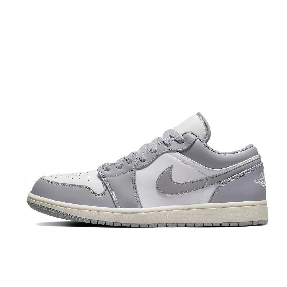 Nike Gray White Colorway Air Jordan 1 Low Fashion Basketball Shoes Comfortable lightweight casual sneakers Men's