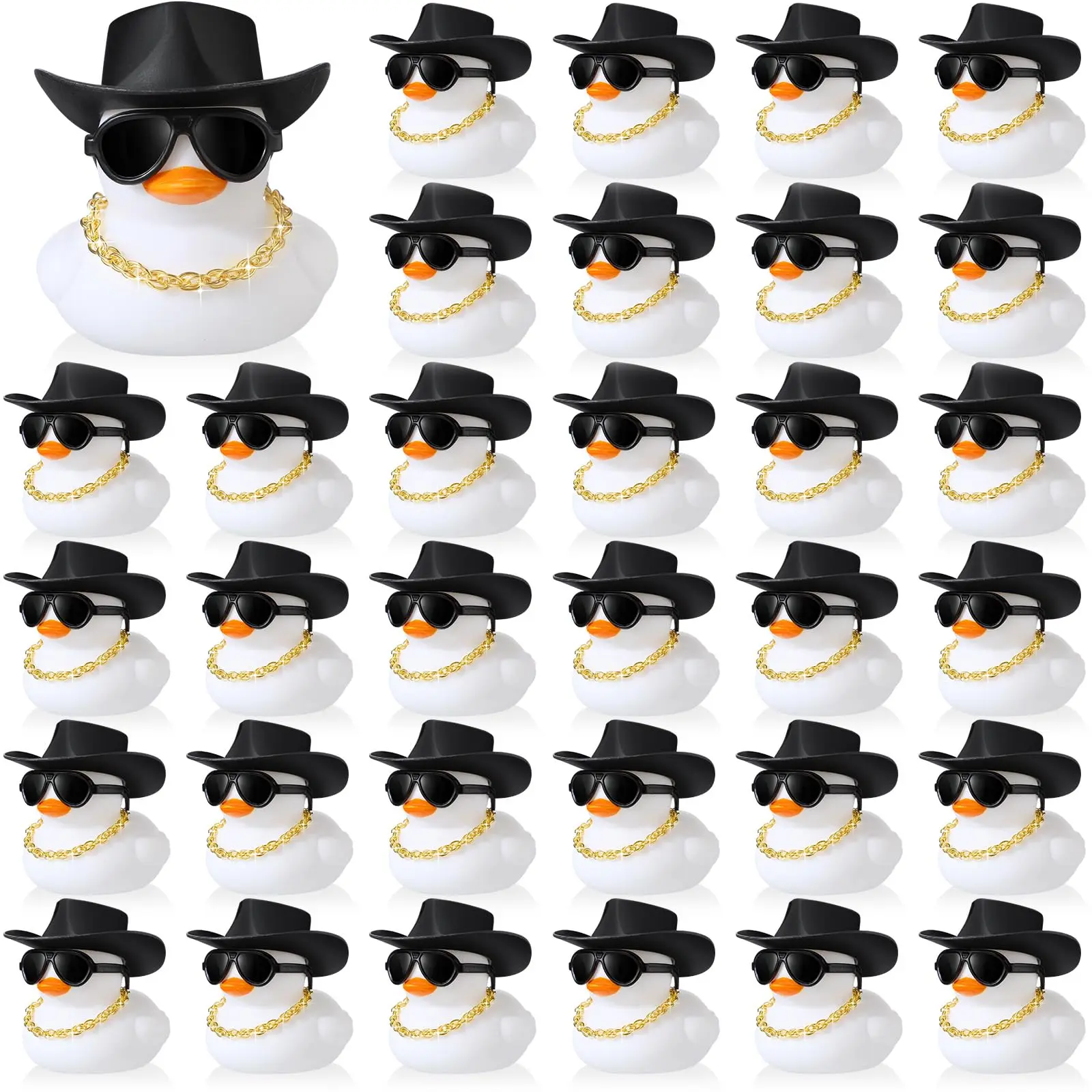 6-60 Set  White Cowboy Rubber Duck Bulk Mini Yellow Duckies Party Tiny Ducks Toy Bandanas for Summer Shower Party Favor