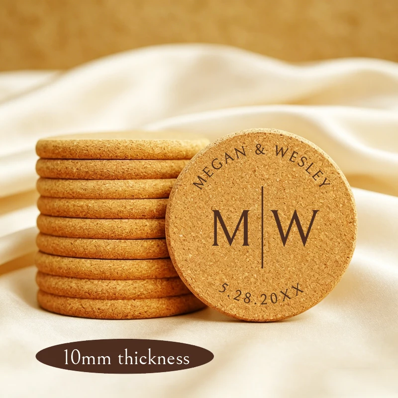 

5/20PCS Personalized Cork Coasters, Custom Coaster for Wedding Favors for Guests, Bridal Shower Gifts