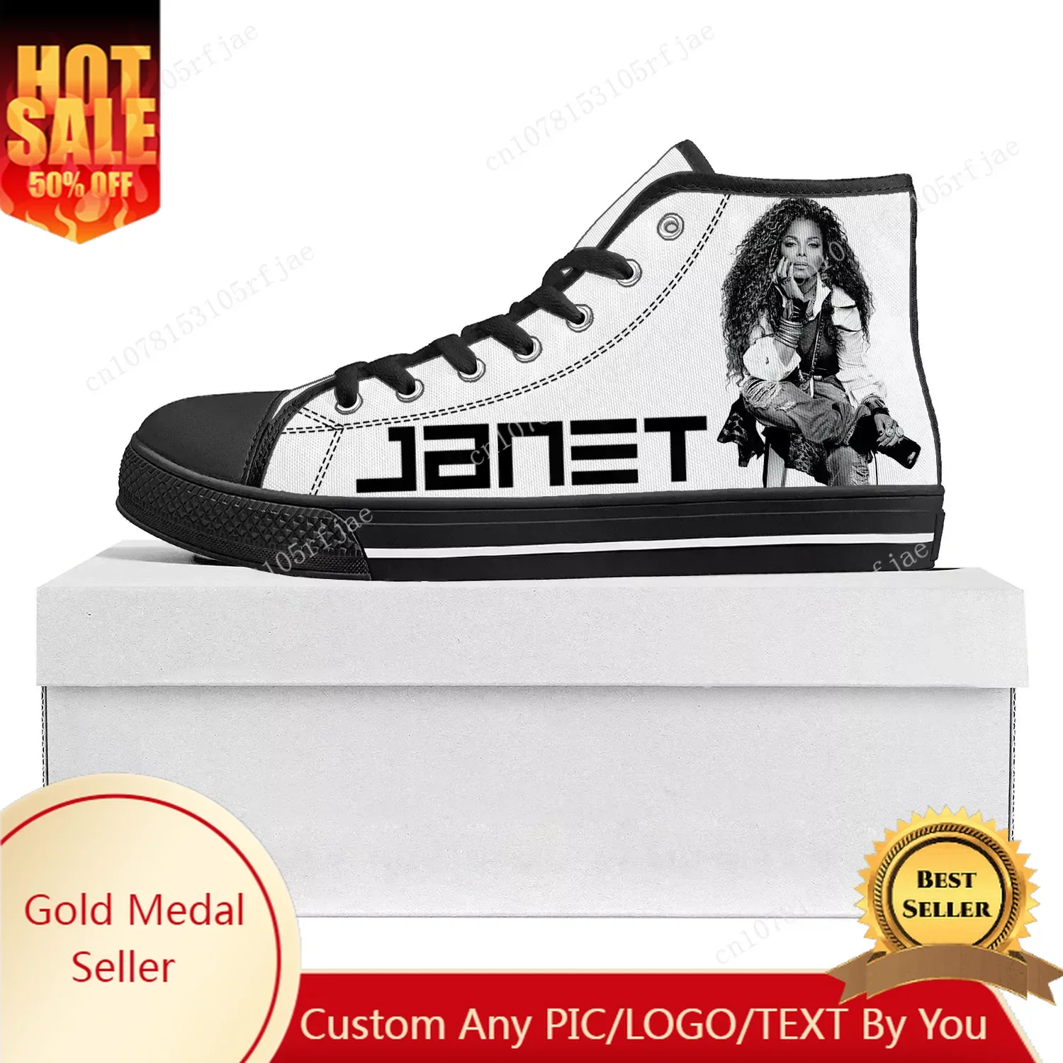 

Janet Jackson Singer High Top High Quality Sneakers Mens Womens Teenager Canvas Sneaker Casual Couple Shoes Custom Shoe Black