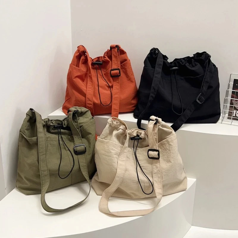 Женская дорожная повседневная нейлоновая сумка-тоут на шнурке, сумка через плечо большой емкости с регулируемым ремешком, сумка