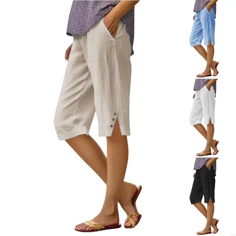 Shorts for Women,Knee Length Linen Pants High Waisted Comfy Casual Size Capris