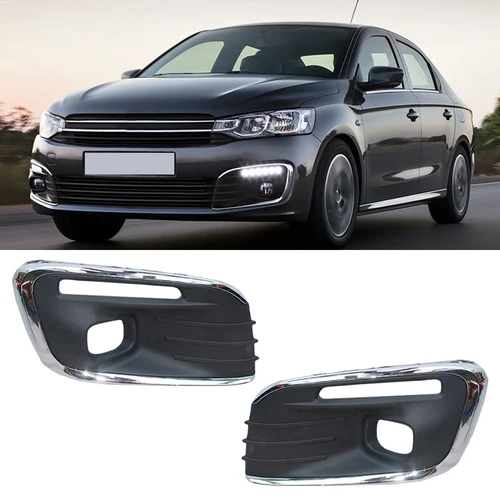 Imagen 1 del producto Cubierta de luz antiniebla del parachoques delantero del coche, embellecedores de rejilla, marco de lámpara antiniebla para Citroen Elysee c-elysee 2017 2018 2019, configuración alta
