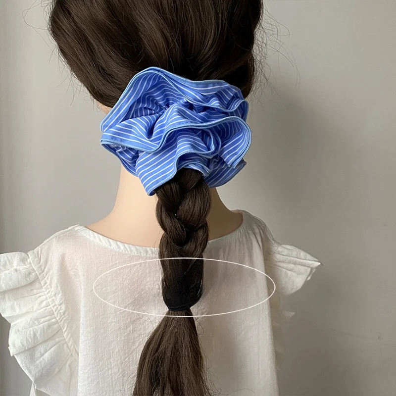 Trendy Striped Blue Oversized Multi-layer Scrunchie Headwear 2024 Korean Exaggerated Ponytail Hair Ties Women Hair Accessories