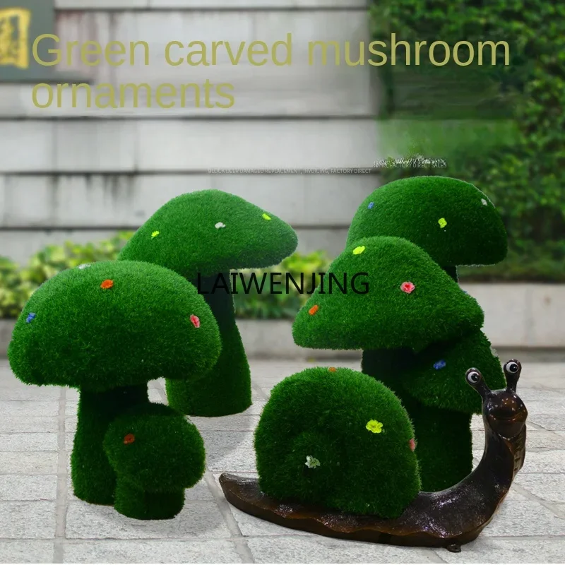 SGF fiberglass simulation flocking turf green carving large mushroom sculpture ornament