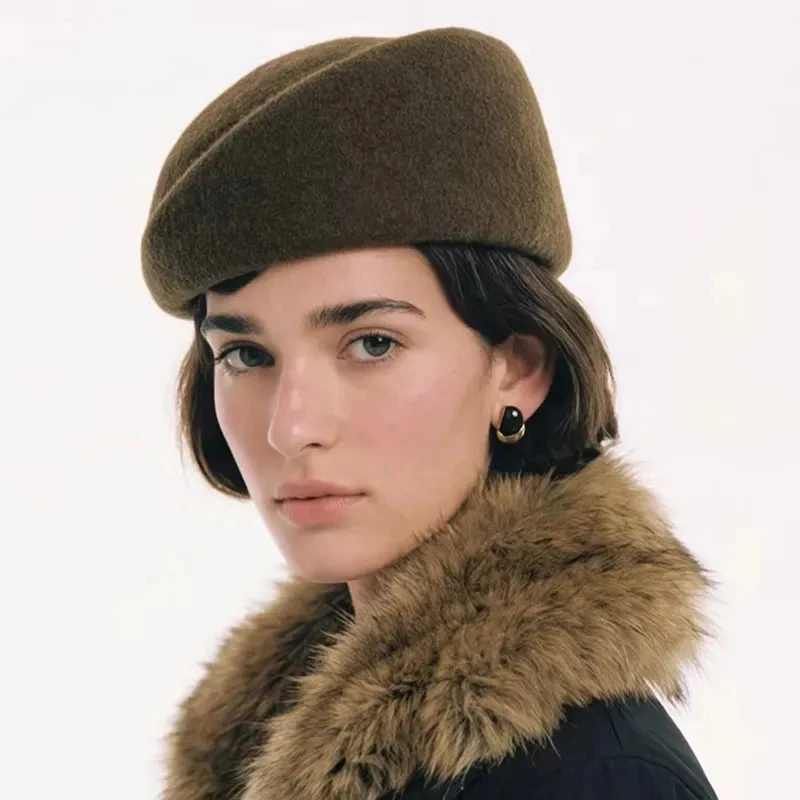 British Retro Wool Blend Women Pillbox Hat Flight Attendant Hat Fashion Brimless Hepburn Top Hat Ladies Dinner Hats