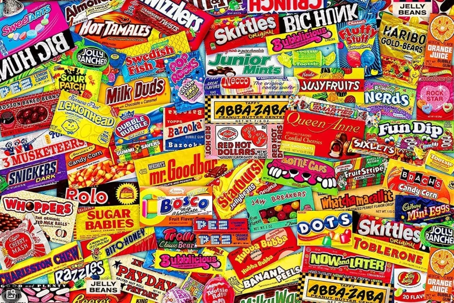 Jigsaw Puzzle 500/1000/1200/2000PCS Assorted Vintage Candy Packages Collage Retro Sweet Wrappers Artwork DIY Tabletop Decor