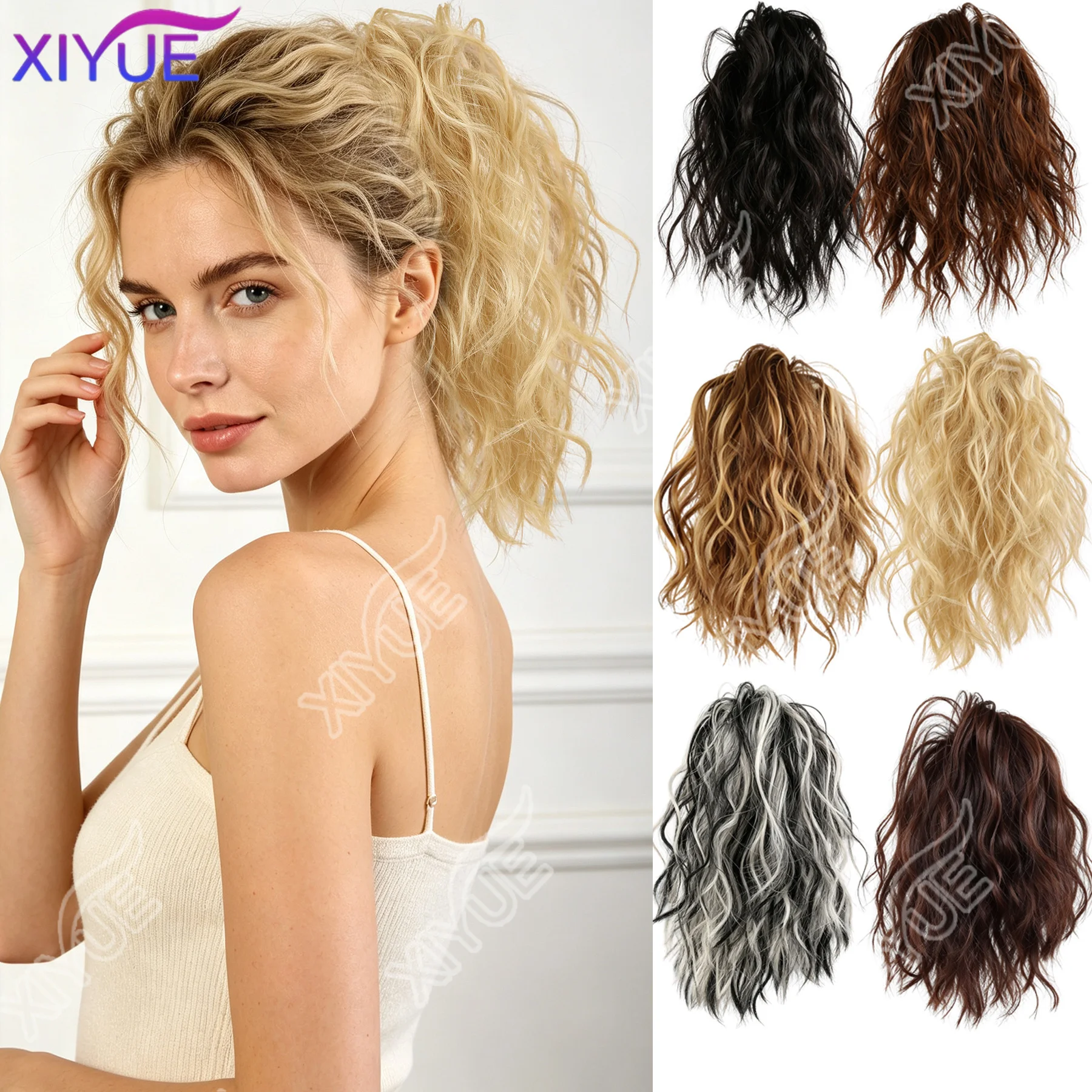 XIYUE 8‘’ Synthetic Short Wave Ponytail Hair Extension, Ripple Hairpiece Elastic Band Ponytail Hairpiece for Women