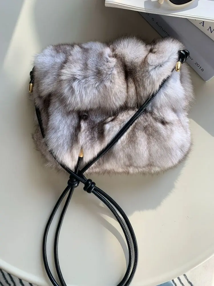 Imported Fox Hair Blue Fox Natural Small Square Bag Silver Fox Hair Bag Women\'s High Extreme True Fur Grass Oblique Straddle Sho