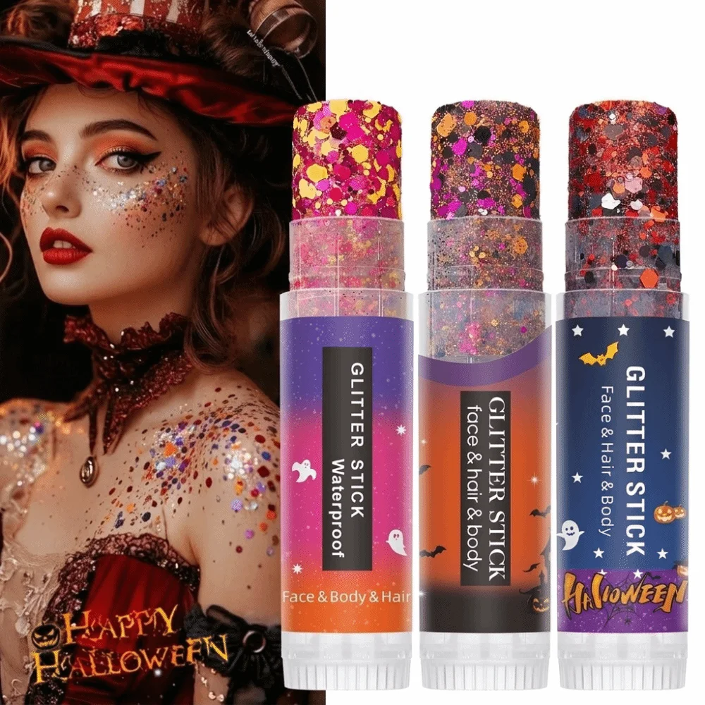 Gel Texture Body Art Glitter Stick Multi-Purpose Flash Effect Facial Eyeshadow Stick Sequin Shiny Lip Hair Makeup Stick Festival