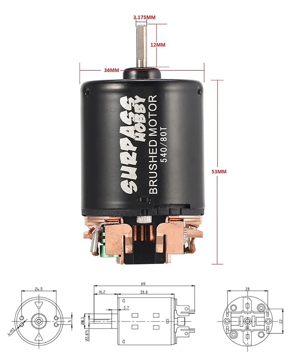 SURPASSHOBBY 540 geborstelde motor 80T 13T 17T 23T 21T 27T 35T 45T 55T voor 1/10 RC auto