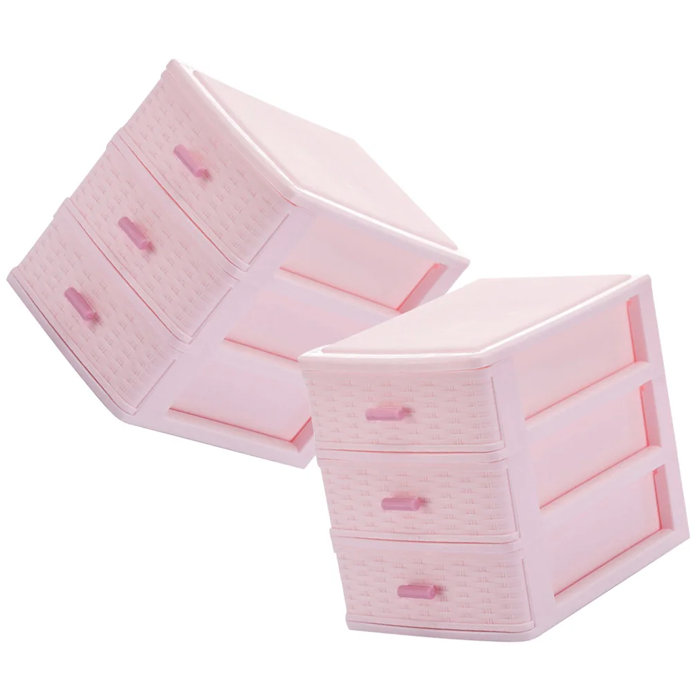 

2pcs Three-Layer Drawer Makeup Pink Boxes File Cabinet Drawer Organizers Desktop Sundry Holders Sturdy Space-Saving