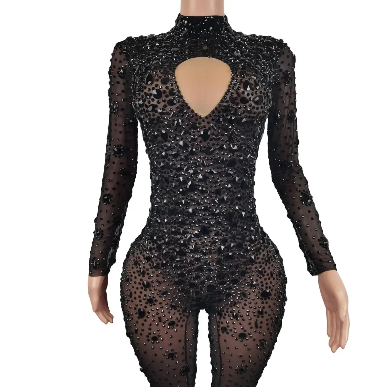 Сексуальный черный комбинезон со стразами и длинными рукавами, женский боди с кристаллами для выступлений, костюм для ночного клуба, костюм для танцев на пилоне, праздничная одежда, Cuican