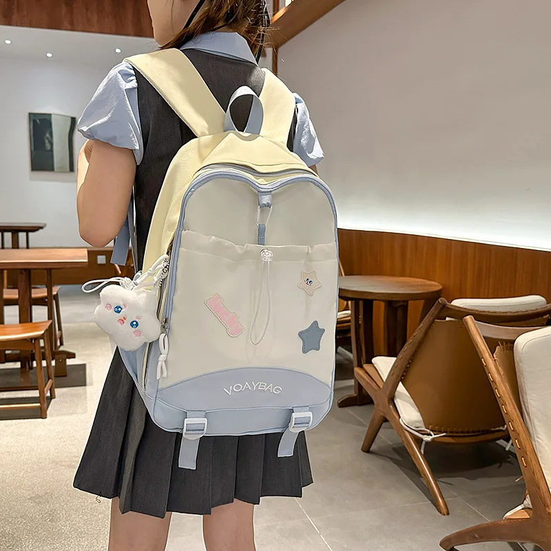 Picture 3: Waterproof nylon color-blocking student schoolbag, cute star-shaped large-capacity computer storage travel backpack