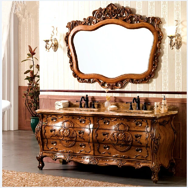 European Bathroom Cabinet Vanity Solid Oak with Seamless Integrated Sink Wall Mounted Waterproof Customizable Bathroom Furniture