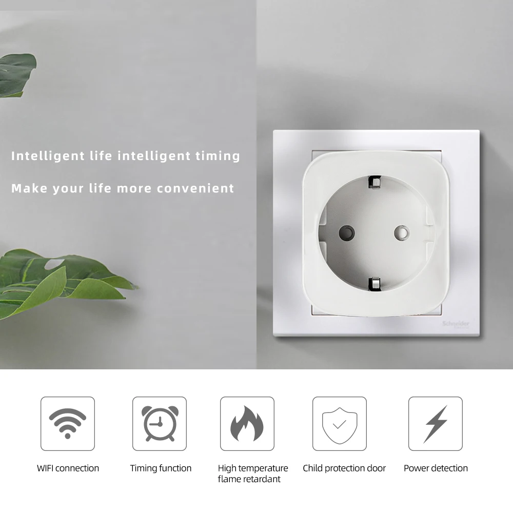 Tuya WiFi Smart Plug 16A EU Plug Socket Power Monitor Timing Function Outlet Safety Socket Works With Google Home Alexa