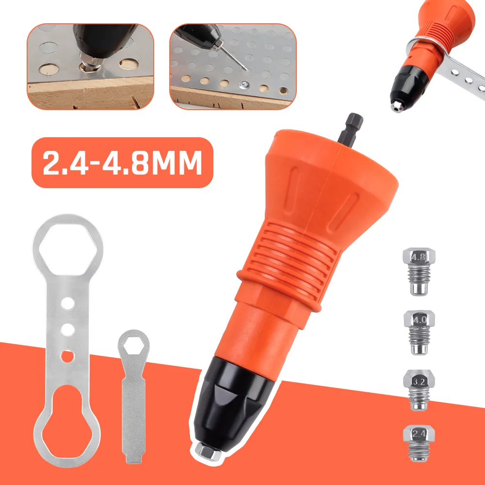 2.4-4.8mm Electric Rivet Gun Adapter, Home Rivet Tools, Cordless Rivet Gun High-efficiency Riveting Machines, For Electric Drill