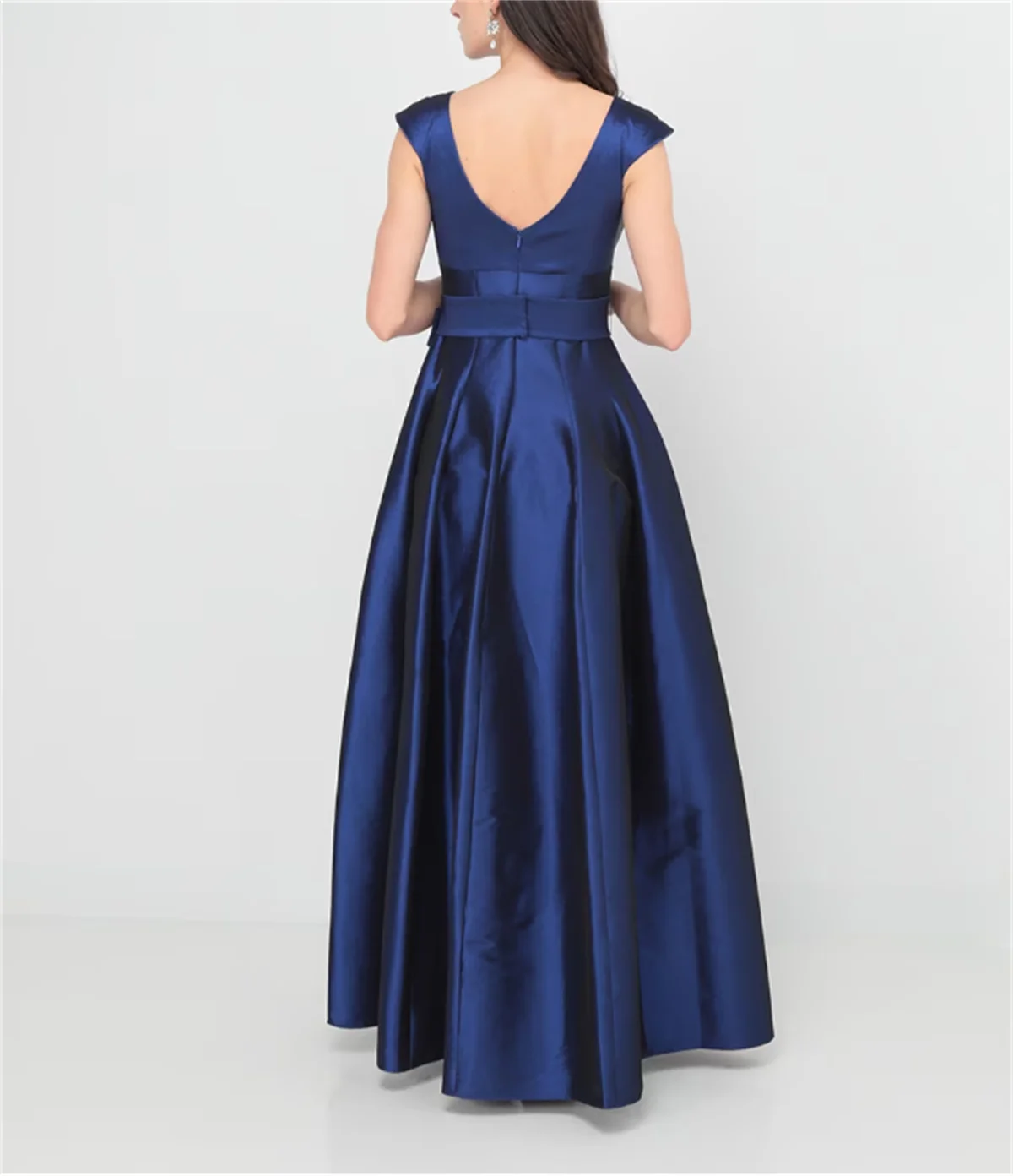 Blue Elegant Evening Dress Wedding Guest Formal V Neck  Sleeveless Court Train Satin with Pleats Sequin Robes De Soirée 2024 Hot