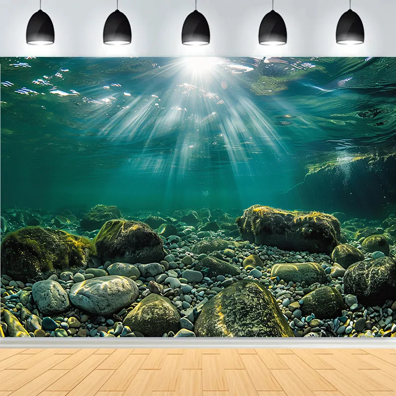 

Underwater Scene Showcasing Coral Photography Backdrops Sunlight Shining Water Fishes Rays Ocean Reef Photo Background OE-06