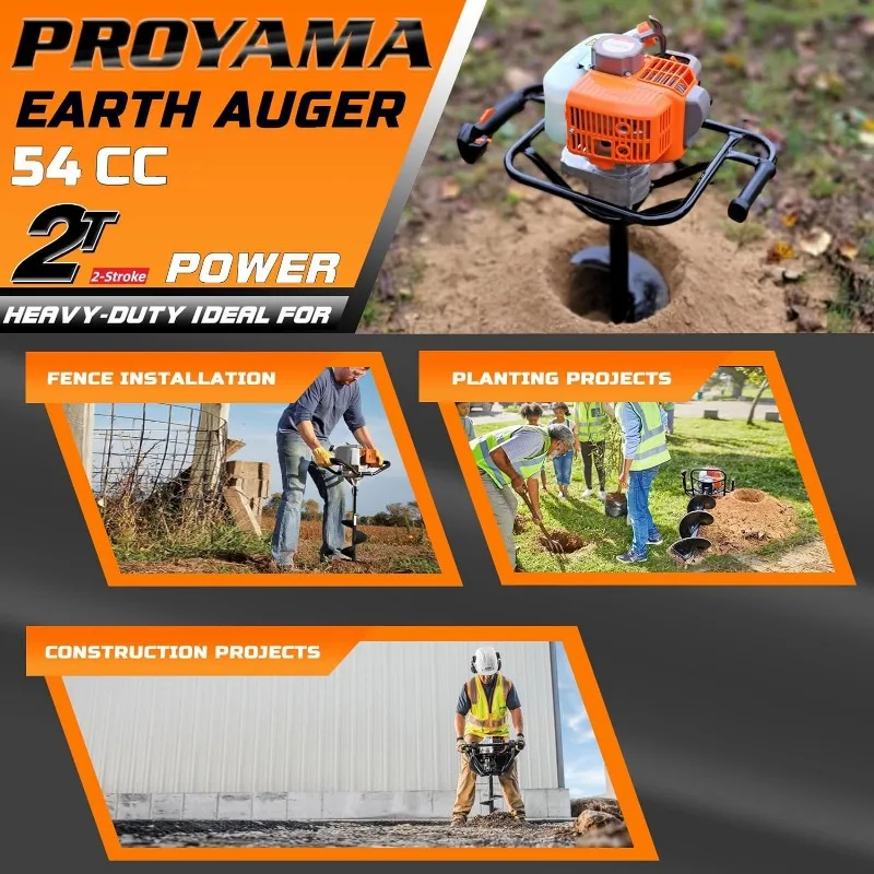 Imagem -03 - Proyama Post Hole Digger Gás Powered Ciclo Terra Auger 54cc Brocas 12